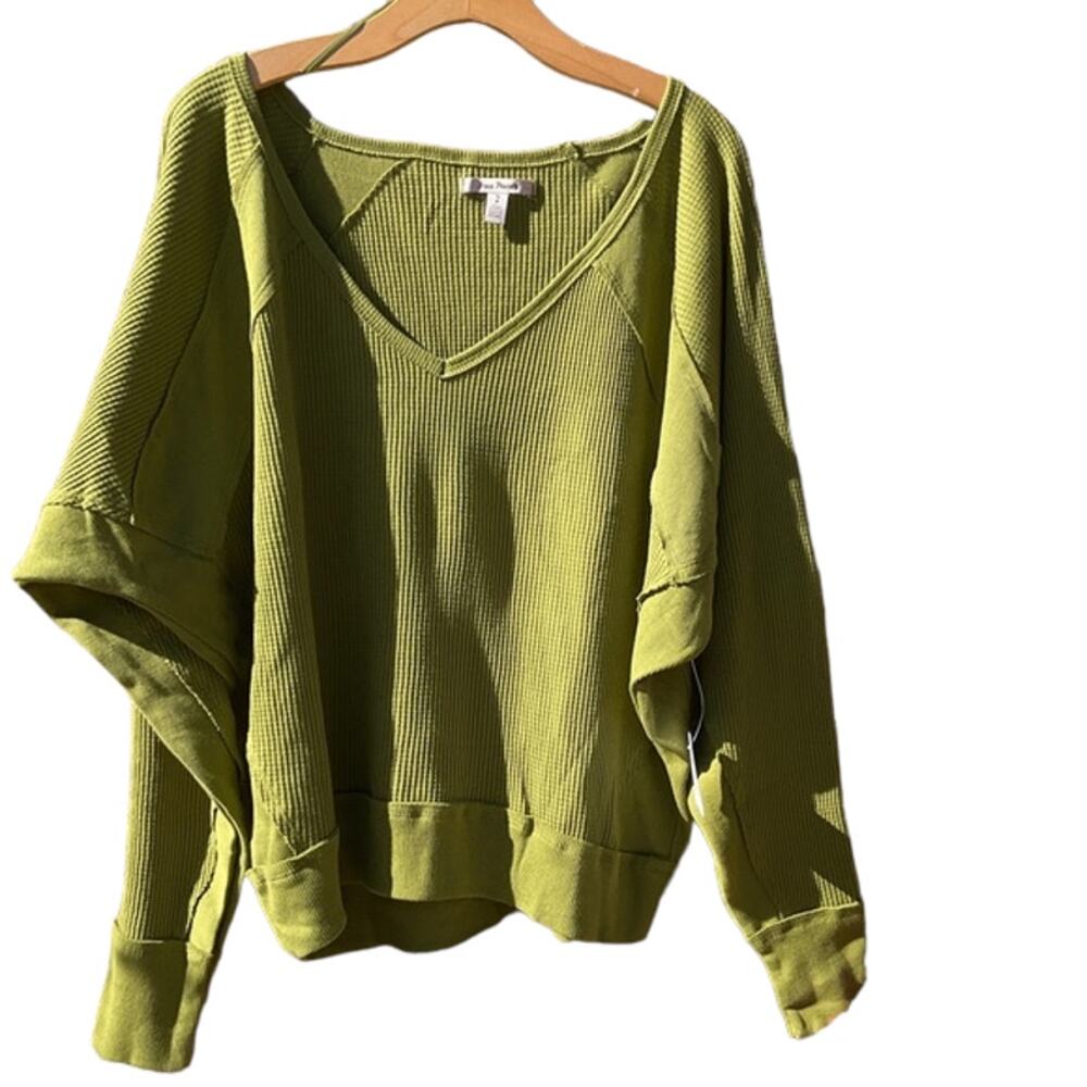 Free People Santa Clara Thermal Top Fern Gully Ribbed Dolman Small MSRP $140